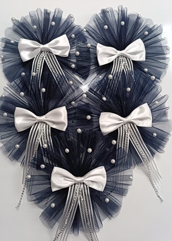 Lacivert Tül ve Beyaz Fiyonk Düğün Aksesuarı - Görsel 2