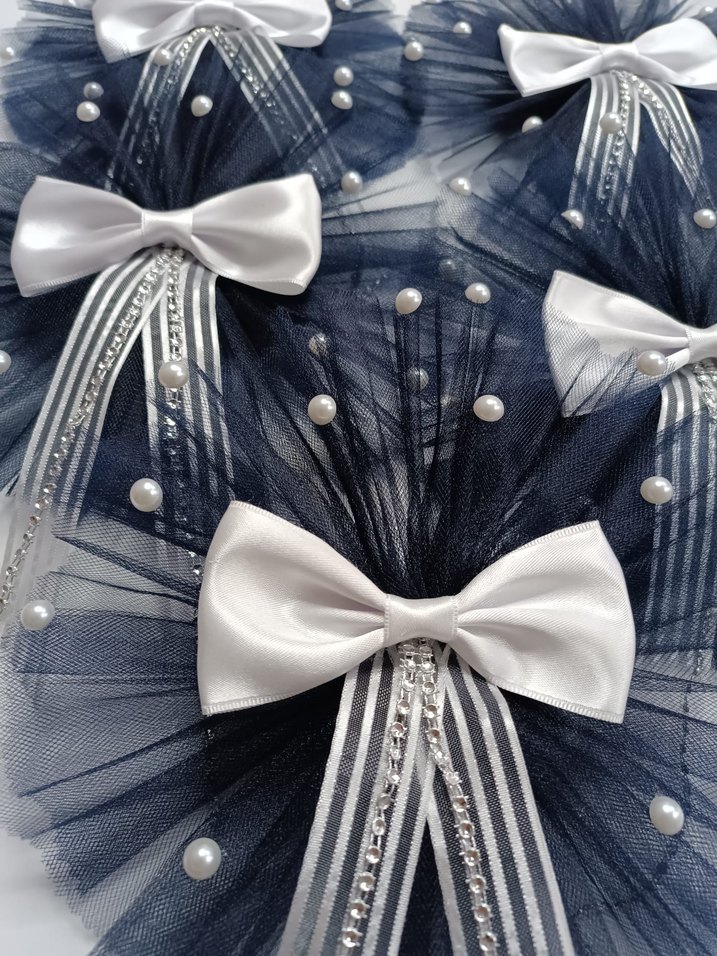 Lacivert Tül ve Beyaz Fiyonk Düğün Aksesuarı - Görsel 3