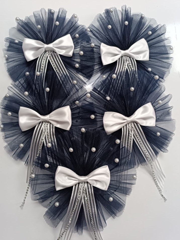 Lacivert Tül ve Beyaz Fiyonk Düğün Aksesuarı - Görsel 2