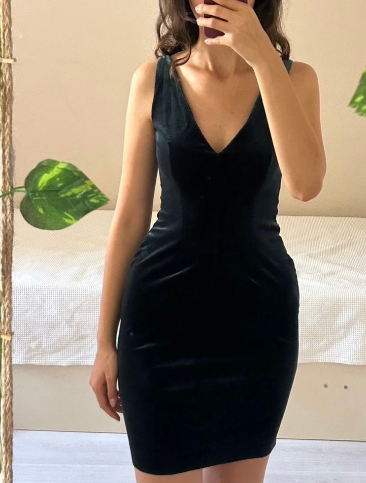 V Yaka Kadın Şık Elbise - Görsel 2