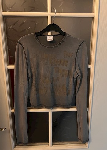 Gri Baskılı Uzun Kollu crop - Görsel 2