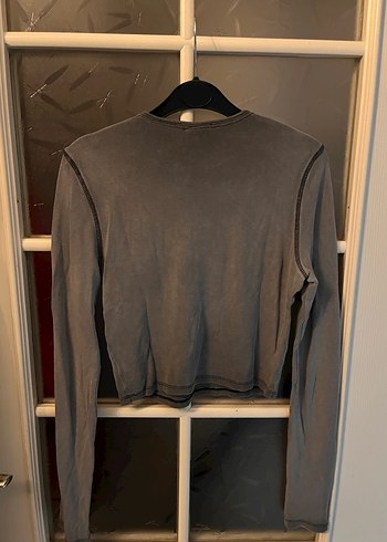 Gri Baskılı Uzun Kollu crop - Görsel 4