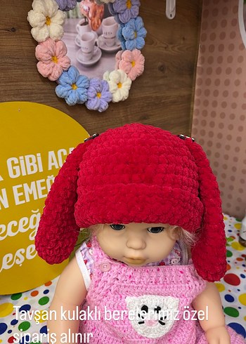 Kırmızı tavşan Kulaklı Bebek Şapkası - Görsel 2
