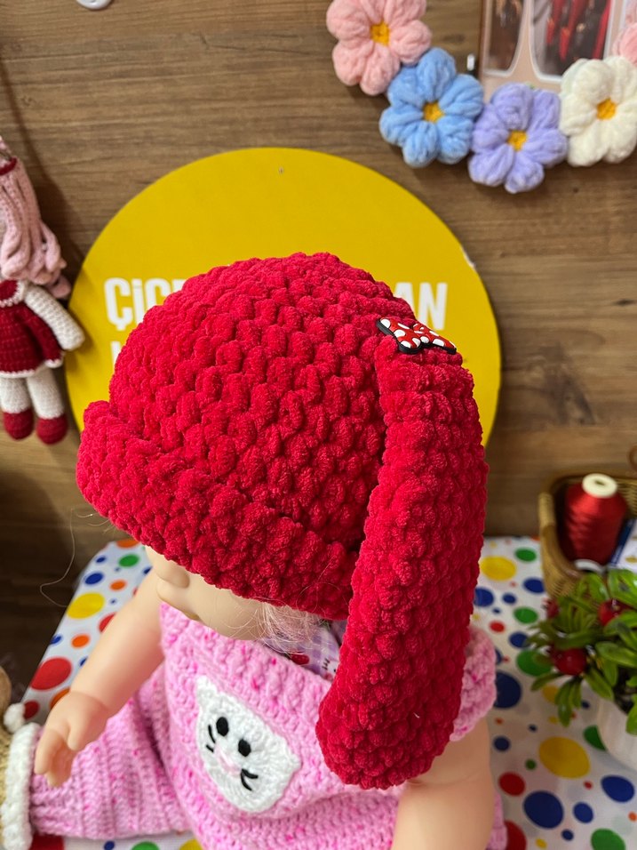 Kırmızı tavşan Kulaklı Bebek Şapkası - Görsel 3