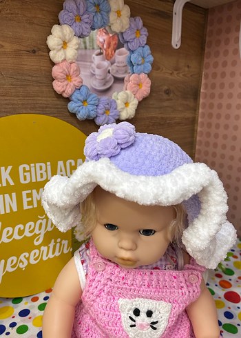 Mor Çiçek Detaylı Örgü bebek Şapka - Görsel 2