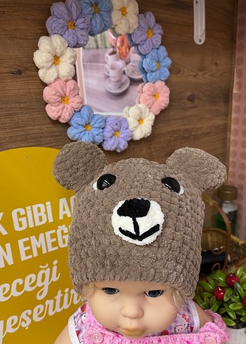 Bohem Tarzı Kahverengi Örgü Ayıcık Bere - Görsel 2