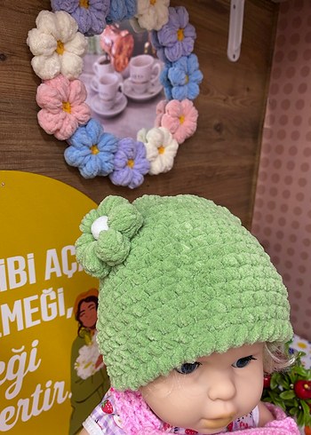 Yeşil Nakışlı Çocuk Örgü Bere - Görsel 2