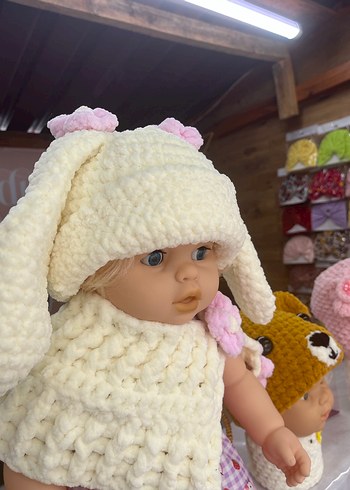 Bebekler için Beyaz Örgü Bere ve Boyunluk - Görsel 3