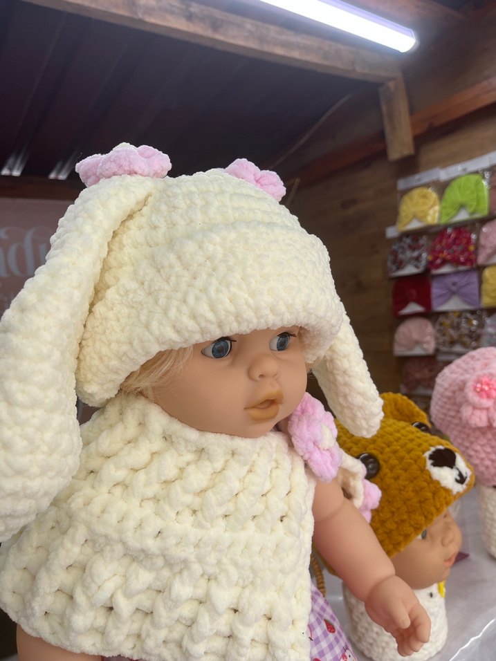 Bebekler için Beyaz Örgü Bere ve Boyunluk - Görsel 3