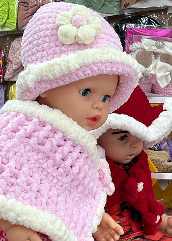 Pembe Nakışlı Örgü Kız Çocuk Bere ve Boyunluk - Görsel 2