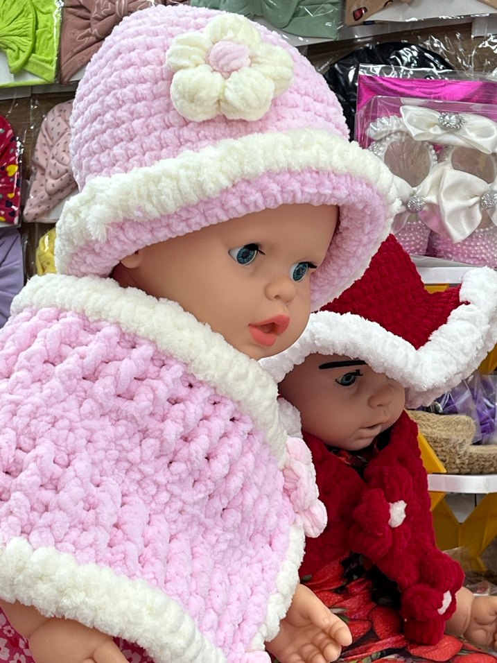 Pembe Nakışlı Örgü Kız Çocuk Bere ve Boyunluk - Görsel 2