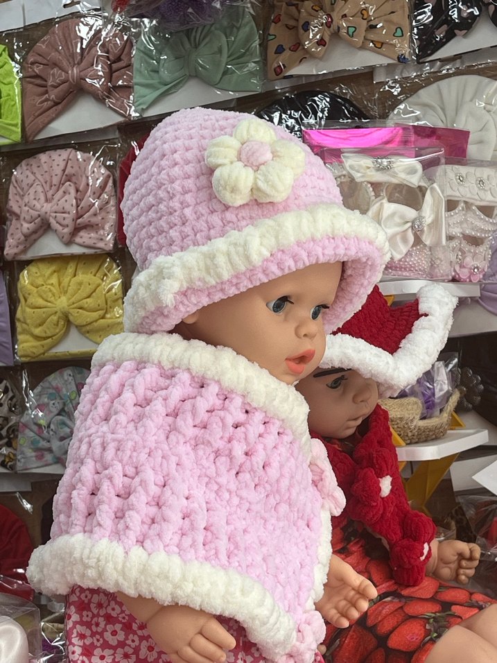 Pembe Nakışlı Örgü Kız Çocuk Bere ve Boyunluk - Görsel 3