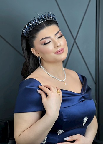 Navy Drapeli Uzun Abiye Elbise - Görsel 2