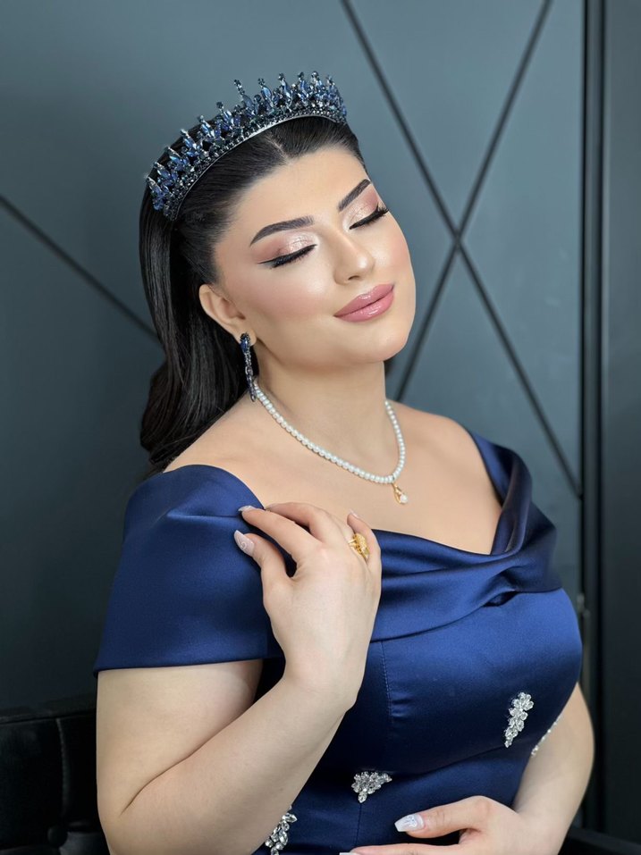 Navy Drapeli Uzun Abiye Elbise - Görsel 2