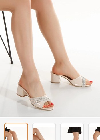 Bej taşlı Topuklu Kadın Terlik - Görsel 2