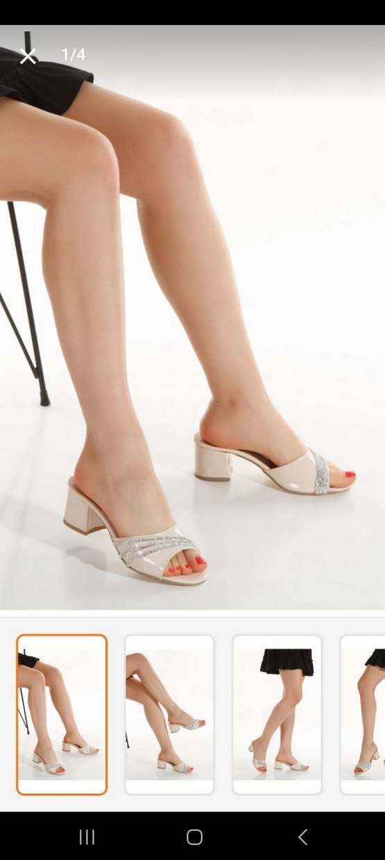 Bej taşlı Topuklu Kadın Terlik - Görsel 2