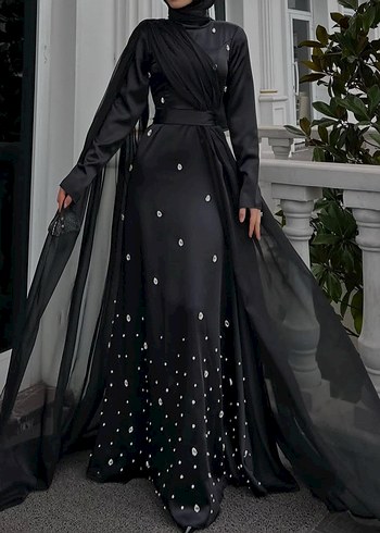 Özel dikim Siyah Taşlı Abiye Elbise - Görsel 2