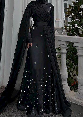 Özel dikim Siyah Taşlı Abiye Elbise - Görsel 3