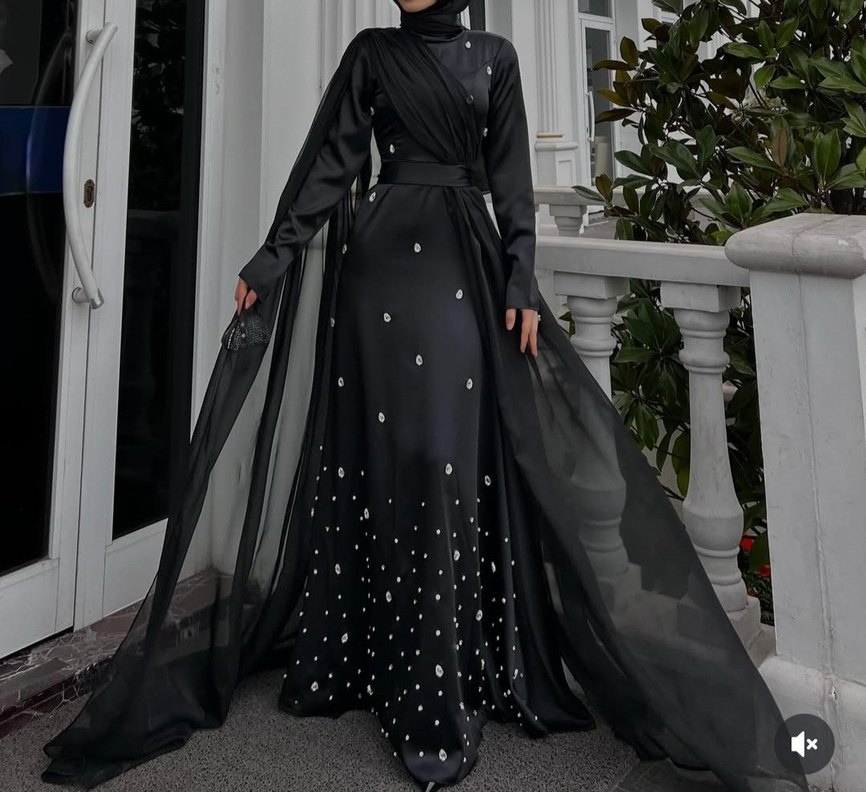 Özel dikim Siyah Taşlı Abiye Elbise - Görsel 2