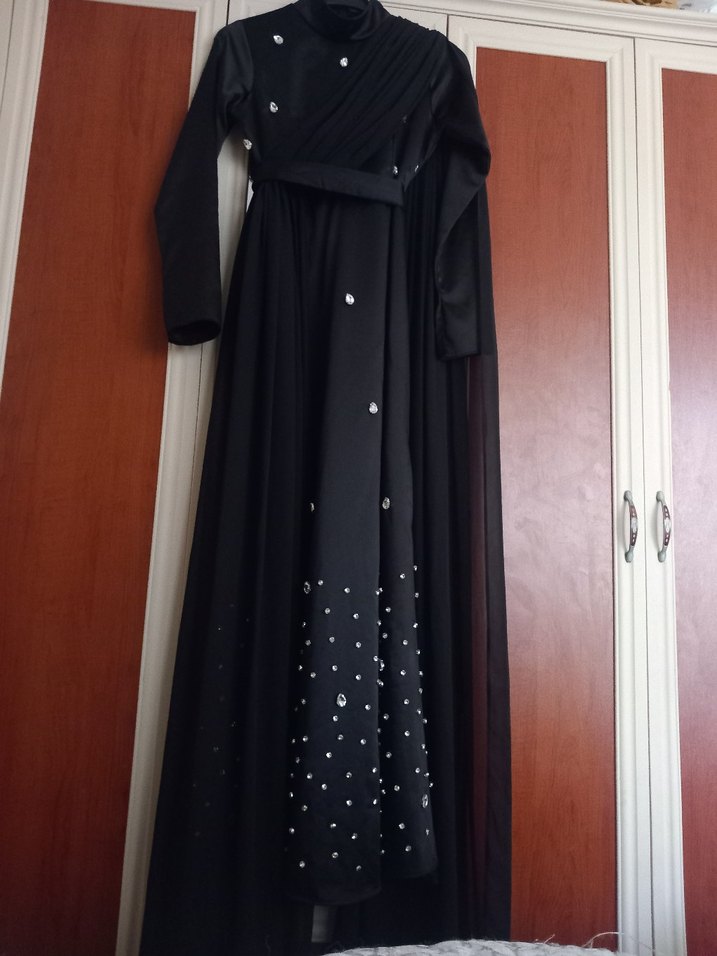 Özel dikim Siyah Taşlı Abiye Elbise - Görsel 4