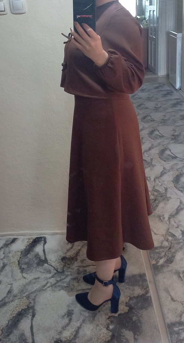 Kahverengi Scuba Takım Elbise - Görsel 2