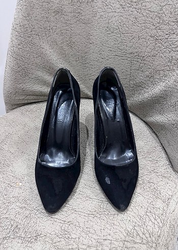 Siyah Süet Klasik Stiletto Topuklu Kadın Ayakkabı - Görsel 2