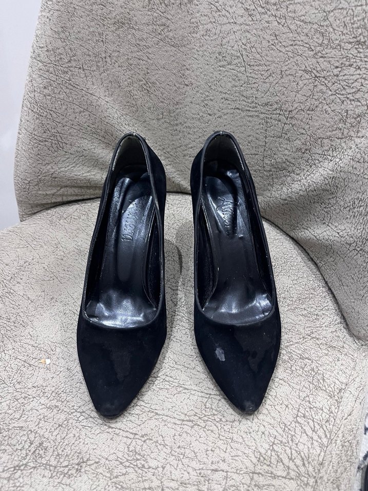 Siyah Süet Klasik Stiletto Topuklu Kadın Ayakkabı - Görsel 2