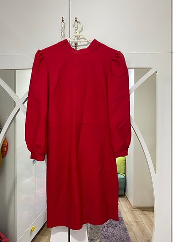 Kırmızı Midi Triko Elbise, Uzun Kollu - Görsel 2