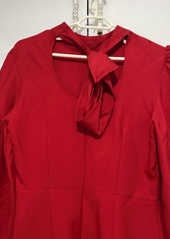 Kırmızı Midi Triko Elbise, Uzun Kollu - Görsel 4