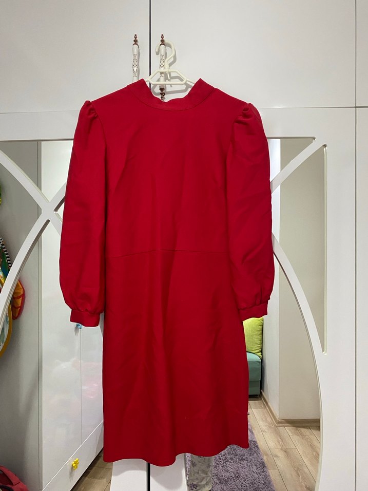 Kırmızı Midi Triko Elbise, Uzun Kollu - Görsel 2