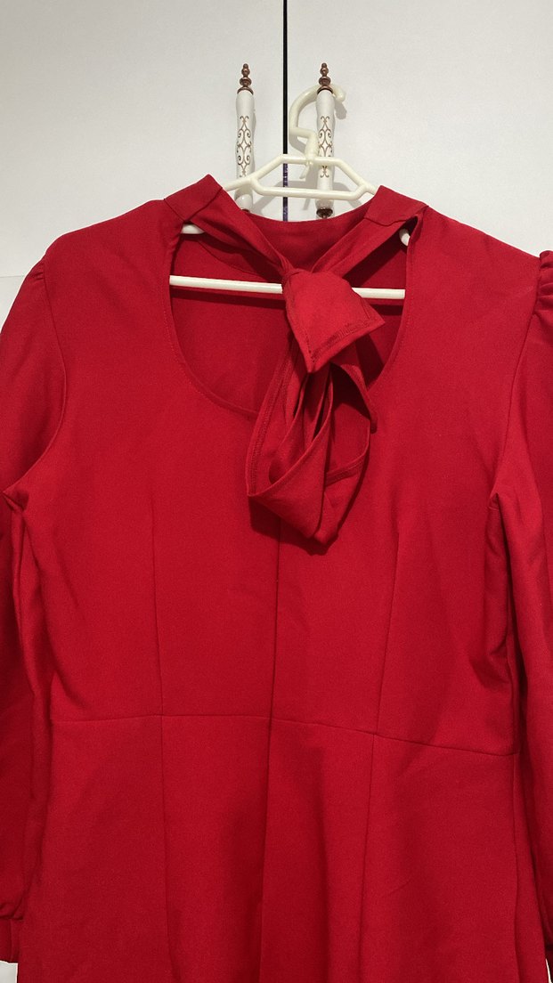 Kırmızı Midi Triko Elbise, Uzun Kollu - Görsel 4