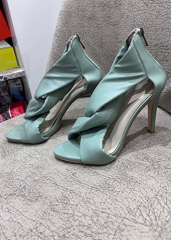 Turkuaz Pastel Yılan Desenli Stiletto Topuklu Kadın Ayakkabı - Görsel 2