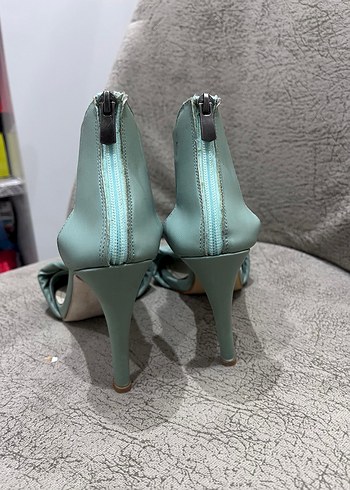 Turkuaz Pastel Yılan Desenli Stiletto Topuklu Kadın Ayakkabı - Görsel 3