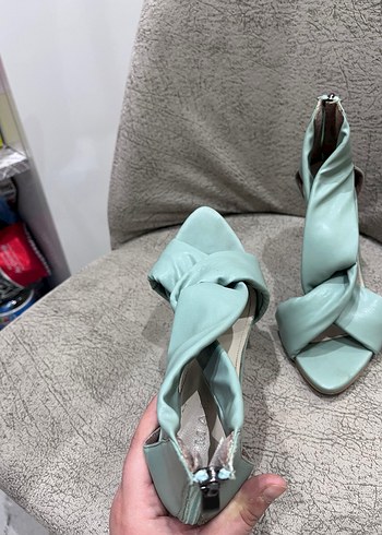 Turkuaz Pastel Yılan Desenli Stiletto Topuklu Kadın Ayakkabı - Görsel 4