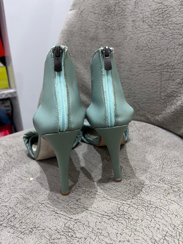 Turkuaz Pastel Yılan Desenli Stiletto Topuklu Kadın Ayakkabı - Görsel 3