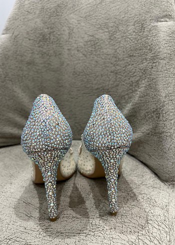 Beyaz Simli Stiletto Topuklu Kadın Abiye Ayakkabı - Görsel 3