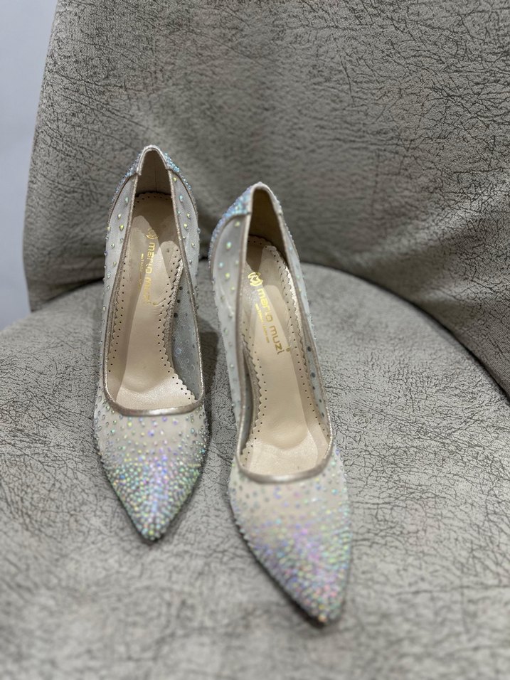 Beyaz Simli Stiletto Topuklu Kadın Abiye Ayakkabı - Görsel 2