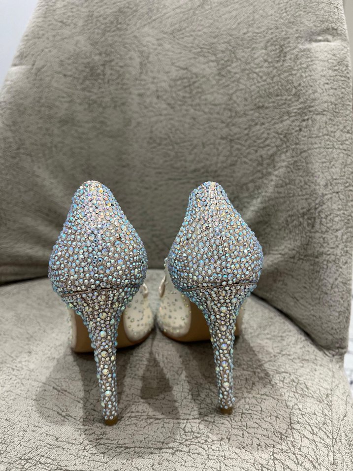 Beyaz Simli Stiletto Topuklu Kadın Abiye Ayakkabı - Görsel 3