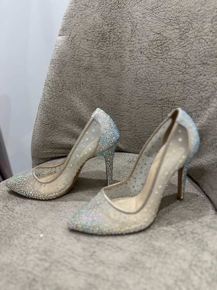 Beyaz Simli Stiletto Topuklu Kadın Abiye Ayakkabı - Görsel 4