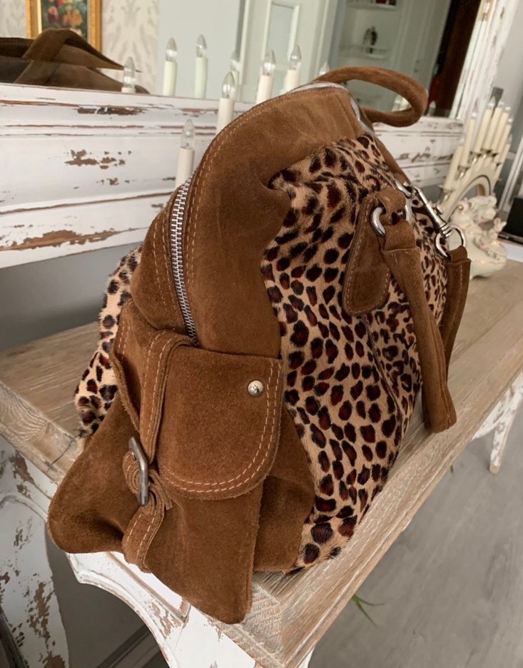 Kahverengi Leopar Desenli Süet Kadın Çanta - Görsel 2