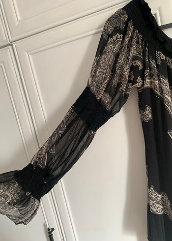 Uzun Kollu Siyah Desenli Bohem Bluz - Görsel 2