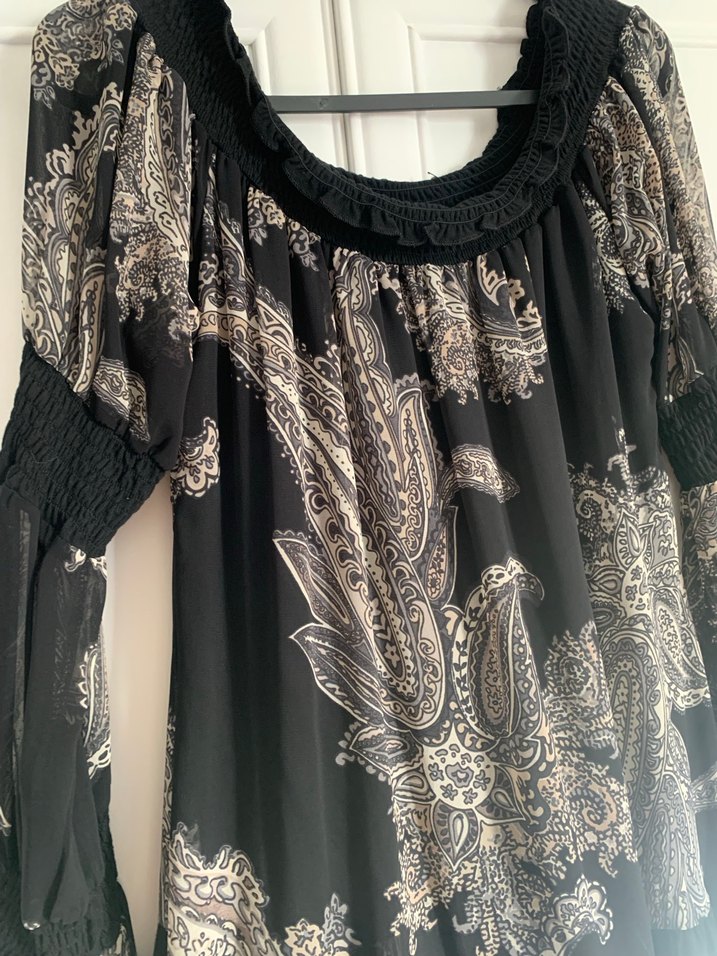 Uzun Kollu Siyah Desenli Bohem Bluz - Görsel 3