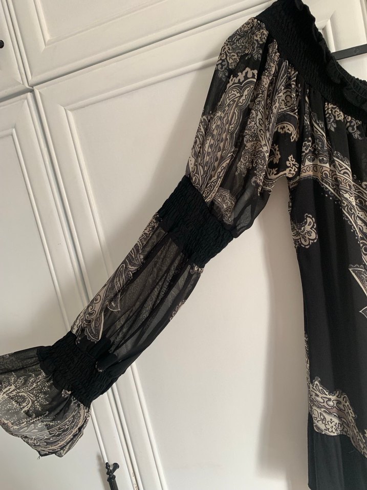 Uzun Kollu Siyah Desenli Bohem Bluz - Görsel 2