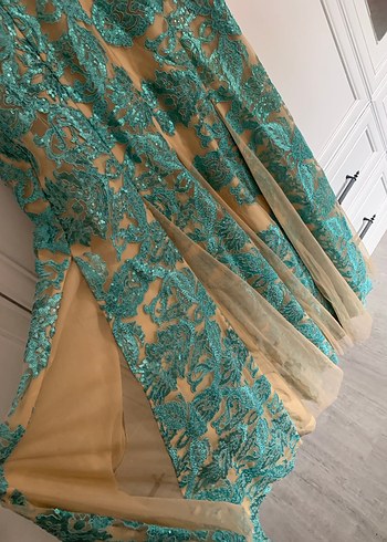 Turkuaz Yılan Desenli Uzun Bohem Elbise - Görsel 3