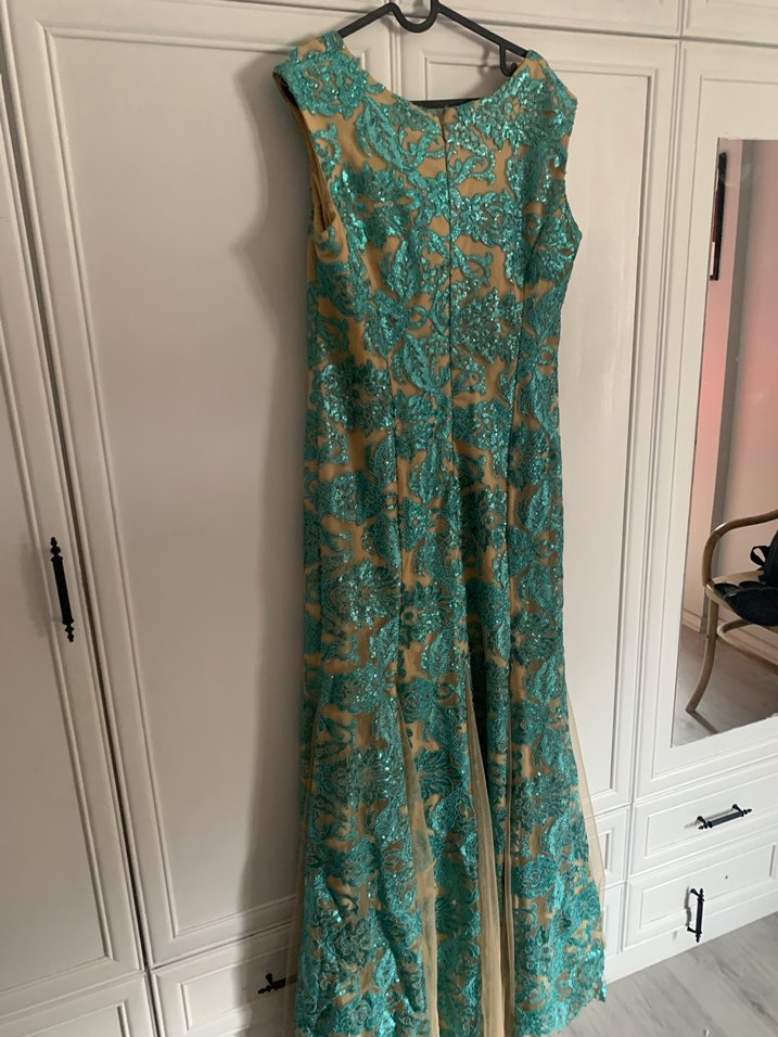 Turkuaz Yılan Desenli Uzun Bohem Elbise - Görsel 4