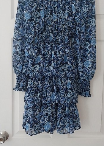 Uzun Kollu Mavi Bohem Renkli Elbise - Görsel 2