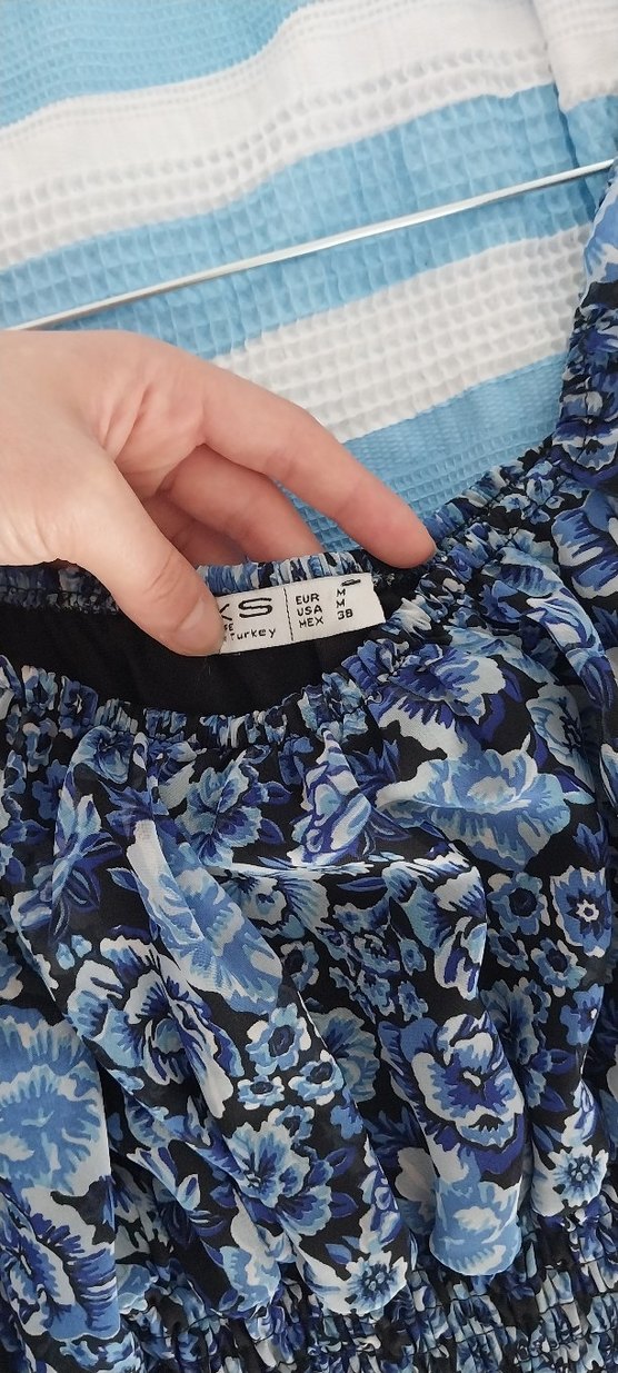 Uzun Kollu Mavi Bohem Renkli Elbise - Görsel 3