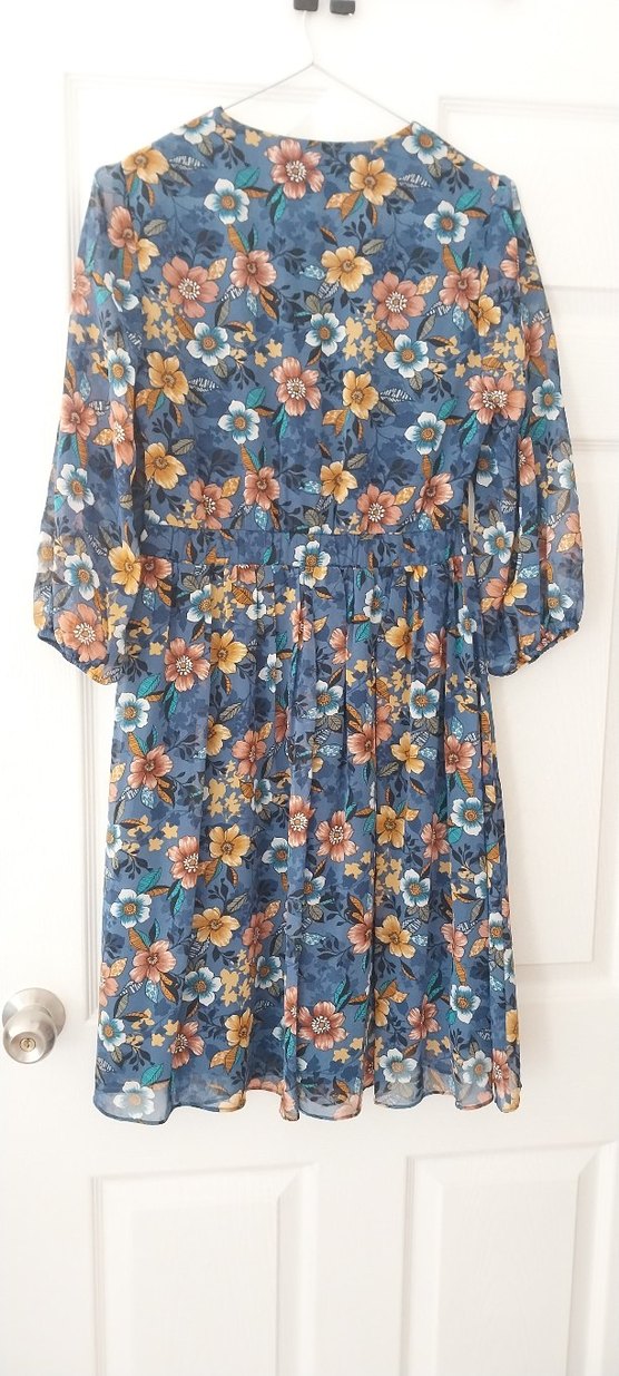 Mavi Çiçek Desenli Bohem Midi Elbise - Görsel 2