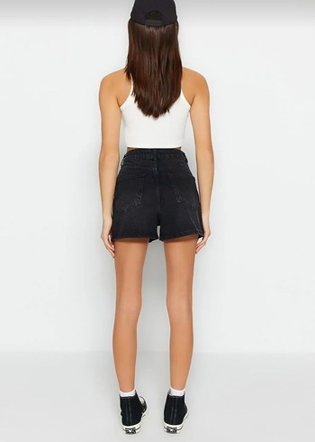 Siyah Mini Denim Şort - Görsel 4