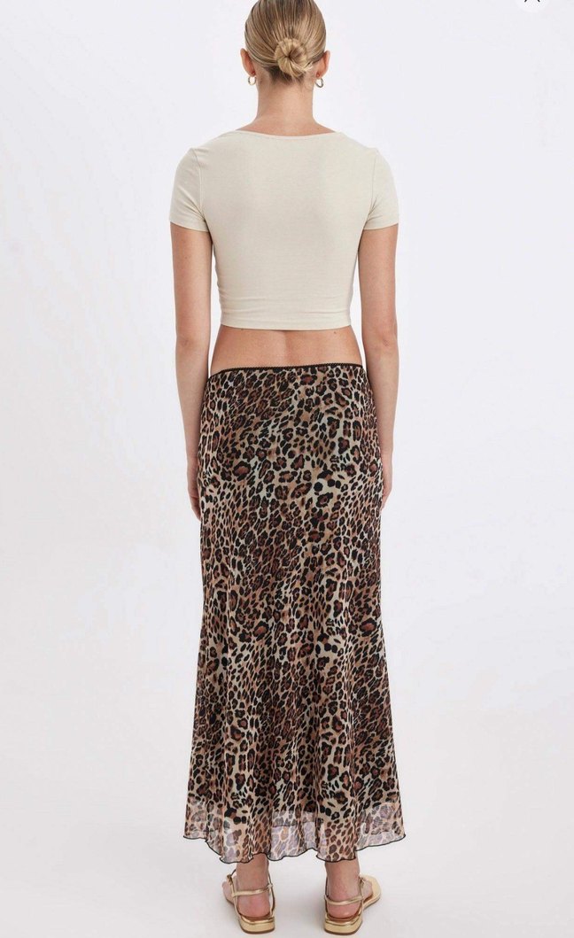 Leopar Desenli Midi Kadın Uzun Etek - Görsel 4